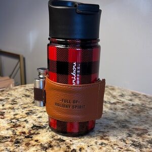 NEW Caribou Coffee Stainless Steel Red/Black Plaid Coffee Thermos w/Flask